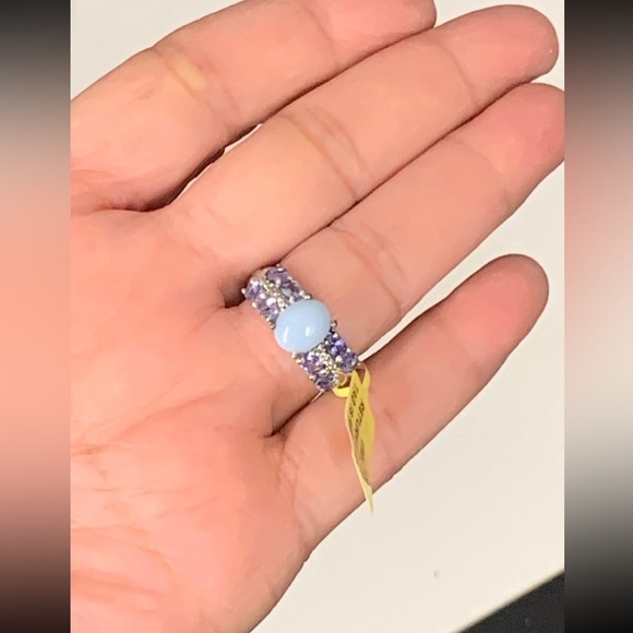 Signed STS 925 Sterling Silver Oval Larimar Blue Gemstone Ring Sz 8h - Picture 12 of 14